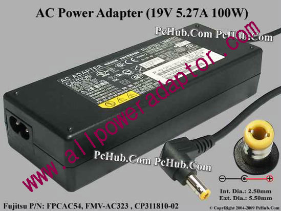 Fujitsu Common Item (Fujitsu / Fujitsu Siemens) AC Adapter- Laptop FPCAC54, 19V 5.27A, Tip-C, (2-Prong)