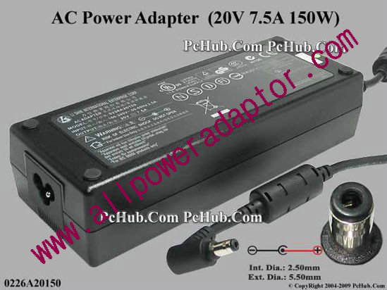 Li Shin 0226A20150 AC Adapter 20V 7.5A, 5.5/2.5mm, 3-Prong