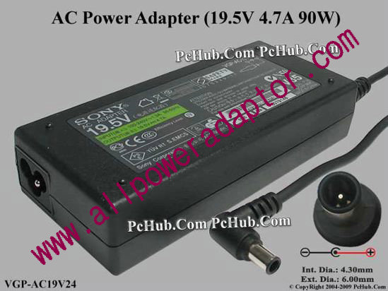 Sony Vaio Parts AC Adapter VGP-AC19V24, 19.5V 4.7A, Tip E