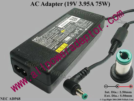 NEC AC Adapter 19V 3.95A, 5.5/2.5mm, 2-Prong