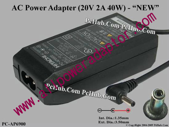 Hitachi AC Adapter- Laptop 20V 2A, 3.5/1.35mm, 2-Prong, New