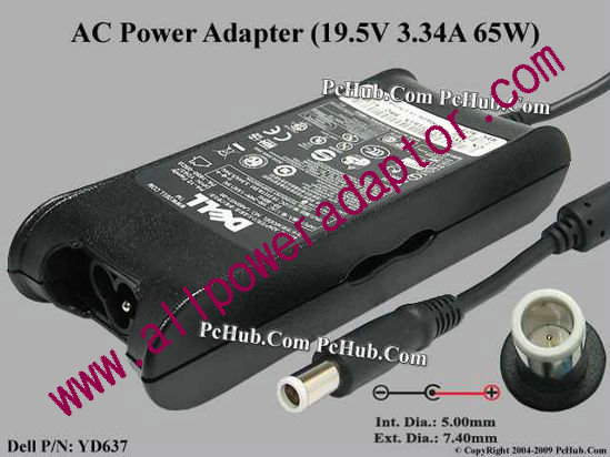 Dell Common Item (Dell) AC Adapter- Laptop 19.5V 3.34A, 7.4/5.0mm With Pin, 3-Prong