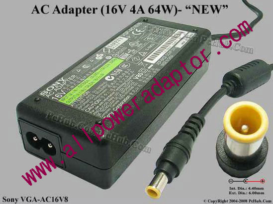 Sony Vaio Parts AC Adapter VGP-AC16V8, 16V 4A, Tip E, NEW