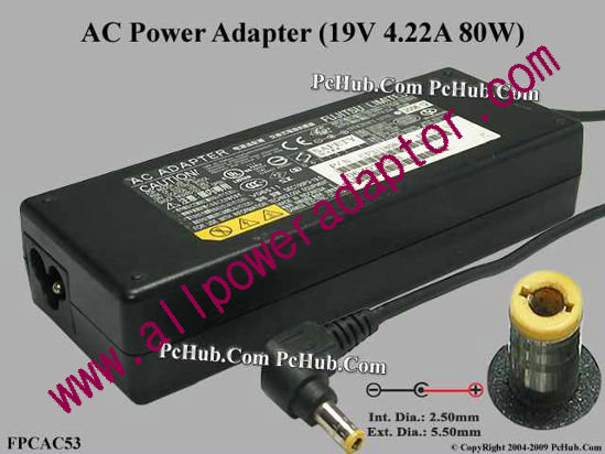 Fujitsu Common Item (Fujitsu / Fujitsu Siemens) AC Adapter- Laptop 19V 4.22A, Barrel 5.5/2.5mm, 3-Prong