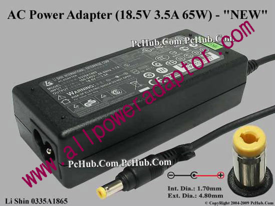 Li Shin 0335A1865 AC Adapter 18.5V 3.5A, 4.8/1.7mm, 3-Prong, New
