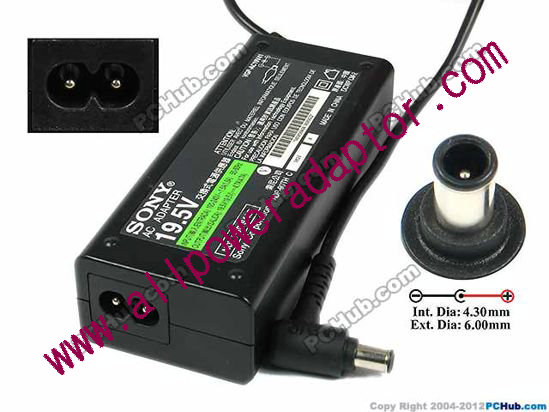 Sony Vaio Parts AC Adapter 19.5V 4.7A, 6.0/4.3mm With Pin, 2-Prong