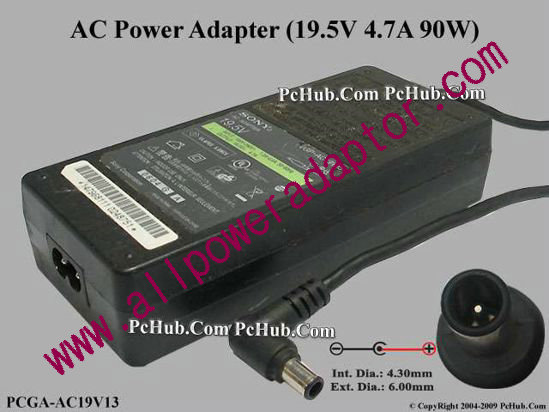 Sony Vaio Parts AC Adapter 19.5V 4.7A, 6.0/4.3mm With Pin, 2-Prong