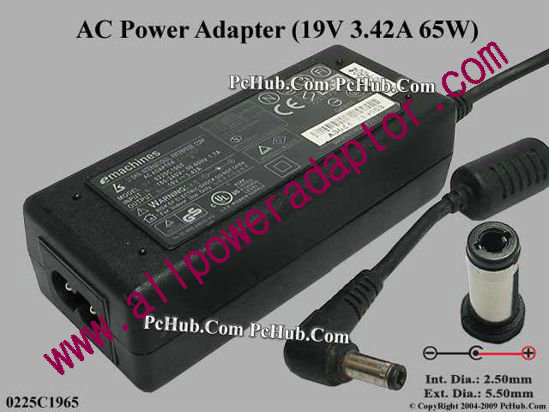 eMachines Common Item (eMachines) AC Adapter- Laptop 19V 3.42A, 5.5/2.5mm 12mm, 2-Prong