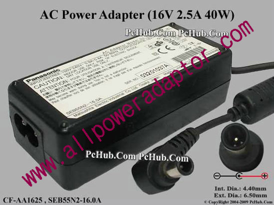 Panasonic AC Adapter CF-AA1625, 16V 2.5A, Tip E, (2-prong)