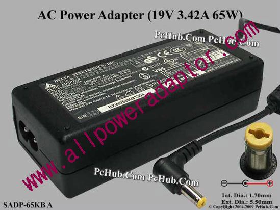 Delta Electronics SADP-65KB AC Adapter- Laptop 19V 3.42A, 5.5/1.7mm, 2-Prong