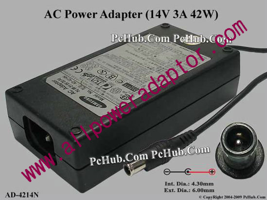 Samsung AC To DC (Samsung) AC Adapter 13V-19V 14V 3A, 6.0/4.3mm With Pin, C14