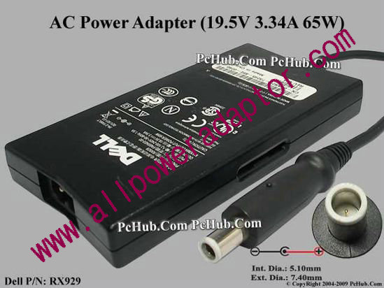 Dell Common Item (Dell) AC Adapter- Laptop 19.5V 3.34A, 7.4/5.0mm With Pin, 2-Prong, Think