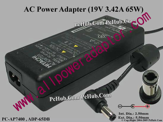 Hitachi AC Adapter- Laptop 19V 3.42A, 5.5/2.5mm, 2-Prong