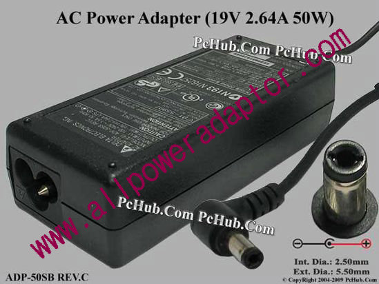 Delta Electronics ADP-50SB REV.C AC Adapter- Laptop 19V 2.64A, Barrel 5.5/2.5mm 3-Prong
