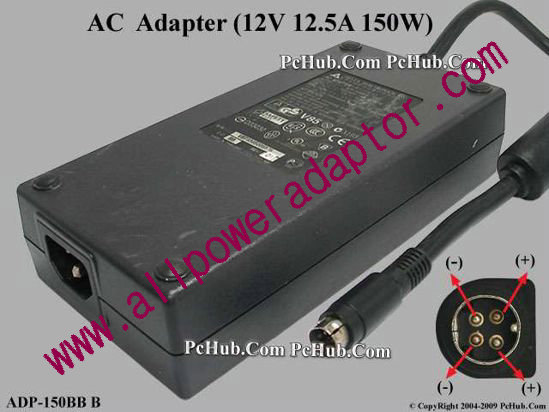 Delta Electronics ADP-150BB B AC Adapter- Laptop 12V 12.5A 4-pin DIN, P1
