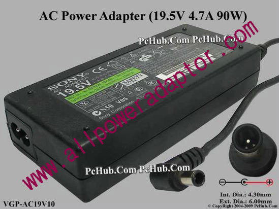 Sony Vaio Parts AC Adapter 19.5V 4.7A, 6.0/4.3mm With Pin, 2-Prong
