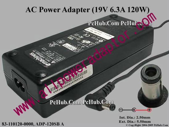 eMachines Common Item (eMachines) AC Adapter- Laptop 19V 6.3A, 5.5/2.5mm, 2-Prong - Click Image to Close