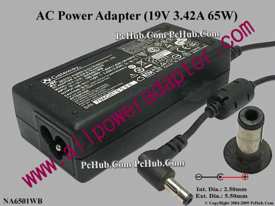 Gateway Common Item (Gateway) AC Adapter- Laptop 19V 3.42A, 5.5/2.5mm 12mm, 3-Prong
