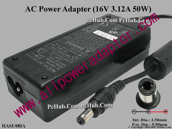 HJC HASU08IA AC Adapter 13V-19V 16V 3.12A, Tip-C, 3-prong