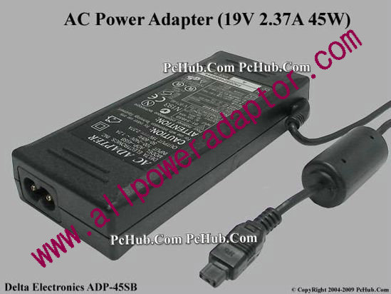 Delta Electronics ADP-45SB AC Adapter- Laptop ADP-45SB, 19V 2.37A, 3-pin, 2-prong
