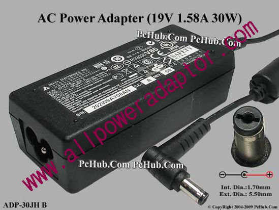 Delta Electronics ADP-30JH AC Adapter- Laptop 19V 1.58A, 5.5/1.7mm, 3-Prong - Click Image to Close