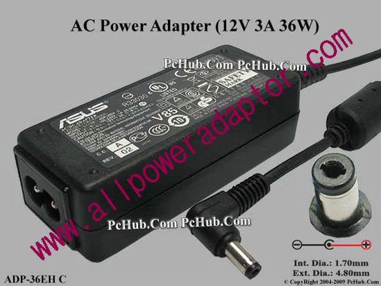 ASUS Common Item (Asus) AC Adapter- Laptop 12V 3A, 4.8/1.7mm, 2-Prong