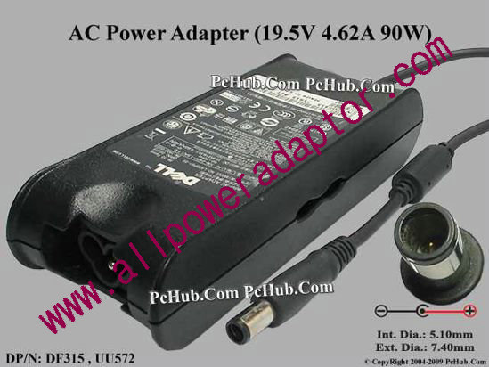Dell Common Item (Dell) AC Adapter- Laptop 19.5V 4.62A, 7.4/5.0mm With Pin, 3-Prong