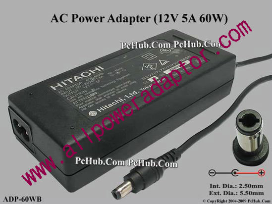 Hitachi AC Adapter- Laptop 12V 5A, 5.5/2.5mm, 2-Prong