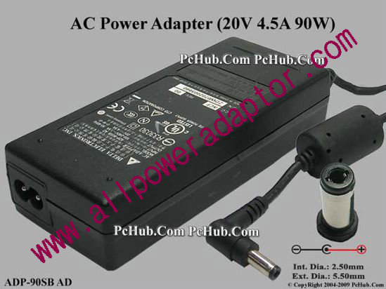 Delta Electronics ADP-90SB AD AC Adapter- Laptop 20V 4.5A, 5.5/2.5mm 12mm Length, 2-Prong