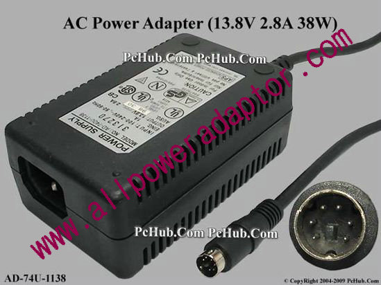 Other Brands APS AC Adapter 13V-19V AD-74U-1138, 13.8V 2.8A, 6-pin DIN, (IEC C14) - Click Image to Close