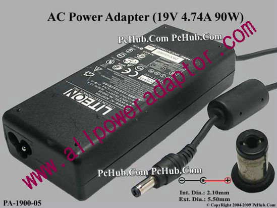 LITE-ON PA-1900-05 AC Adapter 19V 4.74A, 5.5/2.1mm, 3-Prong