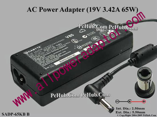 Gigabyte Common Item (Gigabyte) AC Adapter- Laptop 19V 3.42A, 5.5/2.5mm, 3-Prong