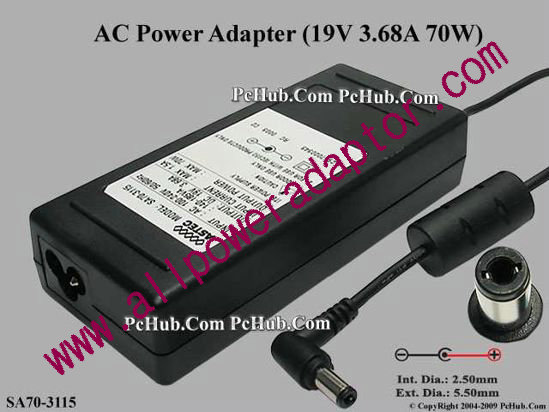 ASTEC SA70-3115 AC Adapter- Laptop SA70-3115, 19V 3.68A, Tip-C, 3-prong
