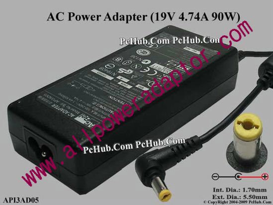 Acbel Polytech API3AD05 AC Adapter- Laptop 19V 4.74A, 5.5/1.7mm, 3-Prong