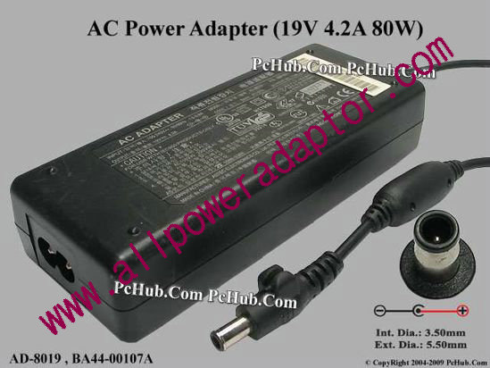 Samsung Laptop AC Adapter AD-8019, 19V 4.2A, Tip-I, 2-prong