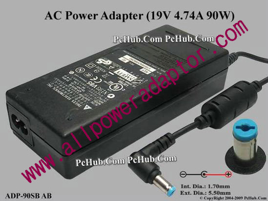 Delta Electronics ADP-90SB AB AC Adapter- Laptop 19V 4.74A, 5.5/1.7mm, 2-Prong