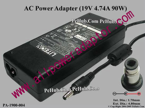 LITE-ON PA-1900-04 AC Adapter 19V 4.74A, 4.8/1.7mm, 3-Prong