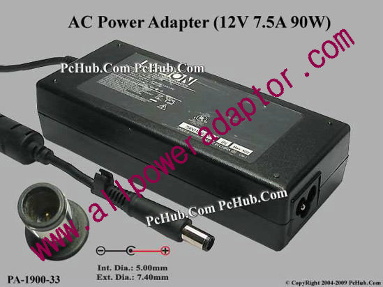 LITE-ON PA-1900-33 AC Adapter 12V 7.5A, Pin, 3-prong