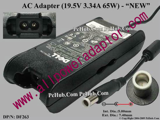 Dell Common Item (Dell) AC Adapter- Laptop 19.5V 3.34A, 7.4/5.0mm With Pin, 2-Prong, New