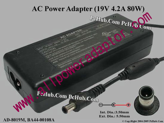 Samsung Laptop AC Adapter AD-8019M, 19V 4.2A, Tip-I, 3-prong