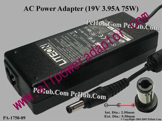 LITE-ON PA-1750-09 AC Adapter 19V 3.95A, 5.5/2.5mm, 3-Prong - Click Image to Close