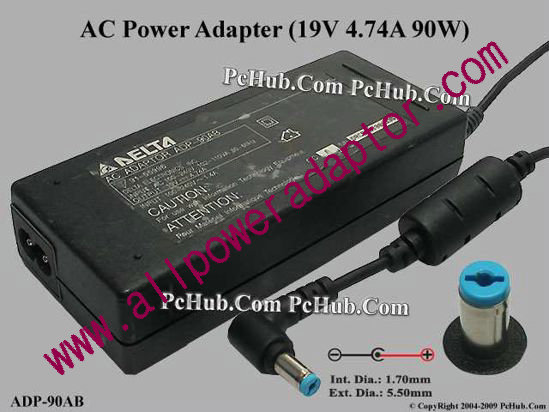 Delta Electronics ADP-90AB AC Adapter- Laptop 19V 4.74A, 5.5/1.7mm, 2-Prong