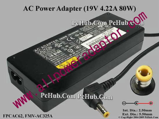 Fujitsu Common Item (Fujitsu / Fujitsu Siemens) AC Adapter- Laptop 19V 4.22A, Barrel 5.5/2.5mm, 2-Prong