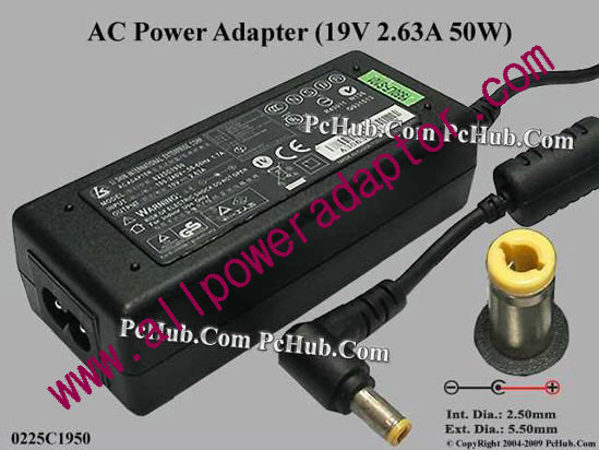 Li Shin 0225C1950 AC Adapter- Laptop 19V 2.63A, 5.5/2.5, 2-Prong