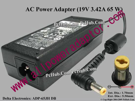 Delta Electronics ADP-65JH DB AC Adapter- Laptop 19V 3.42A, 5.5/1.7mm, 3-Prong