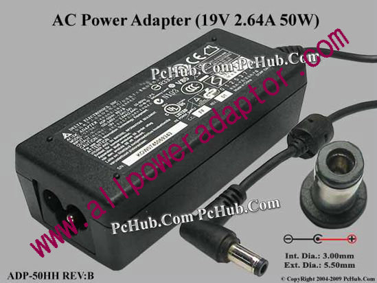 Delta Electronics ADP-50HH REV:B AC Adapter- Laptop 19V 2.64, 5.5/3.0mm, 3-Prong