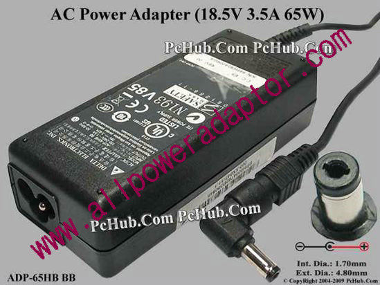 Delta Electronics ADP-65HB BB AC Adapter- Laptop 18.5V 3.5A, 4.8/1.7mm, 3-Prong