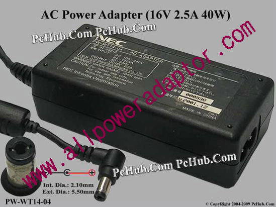 NEC AC Adapter PW-WT14-04, 16V 2.5A, Tip B, 2-prong