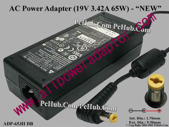 Delta Electronics ADP-65JH DB AC Adapter - NEW Original 19V 3.42A, 5.5/1.7mm, 3-Prong, NEW