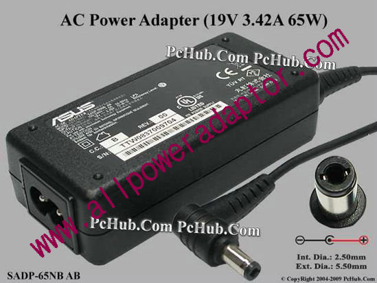 ASUS Common Item (Asus) AC Adapter- Laptop 19V 3.42A, 5.5/2.5mm, 2-Prong